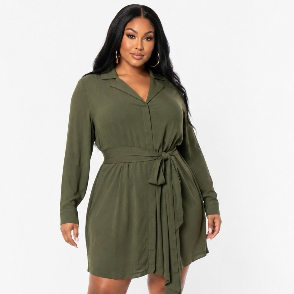 Torrid Mini Rayon Slub Wrap Front Dress Deep Depths Olive Green Plus‎ Size 4 4X